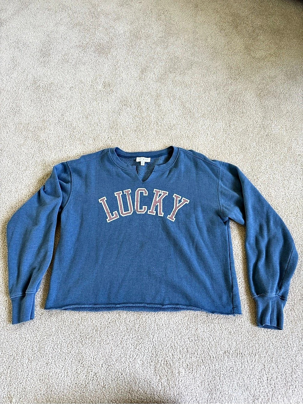 Lucky Brand Lucky Varsity Pullover Blue Sweatshirt Size Small